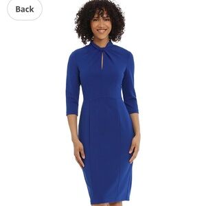 Donna Morgan Women's Stretch Crepe 3/4 Sleeve Twisted Neckline Sheath Dress, 6